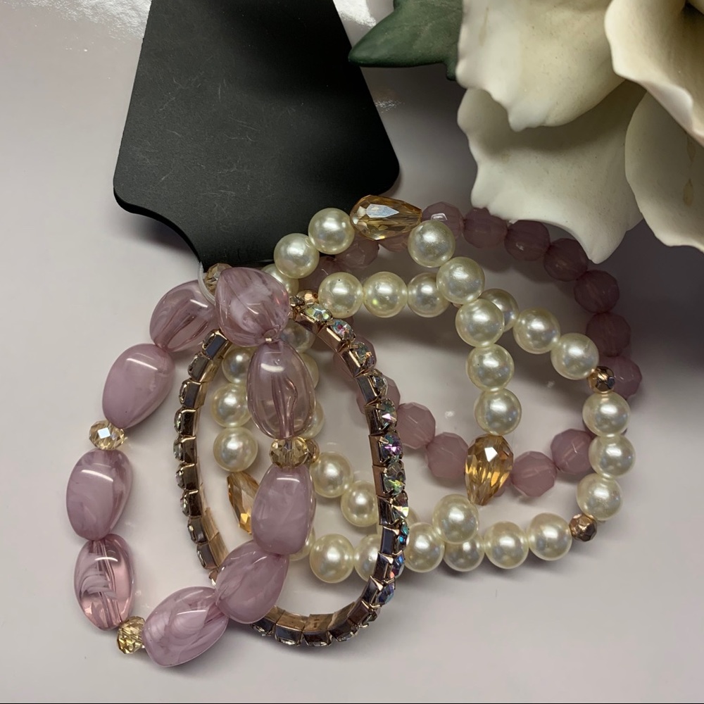 NWOT -  5-Piece Pink & Pearl Bracelet